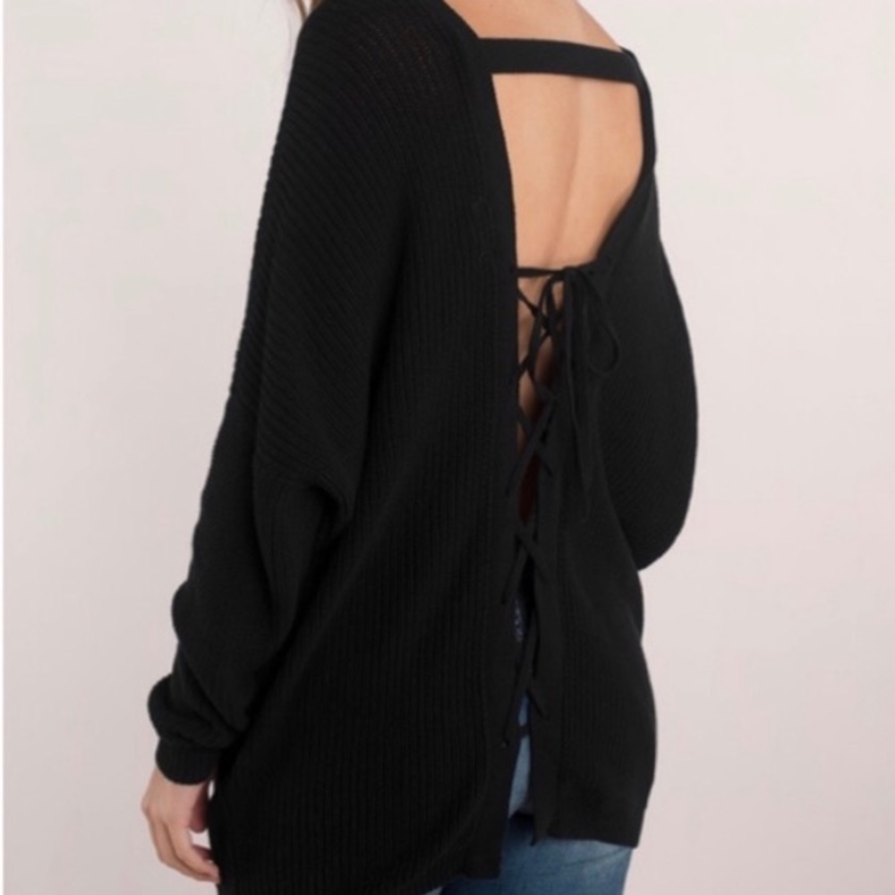 Tobi-Oversized Off the Shoulder Tie Back Sweater